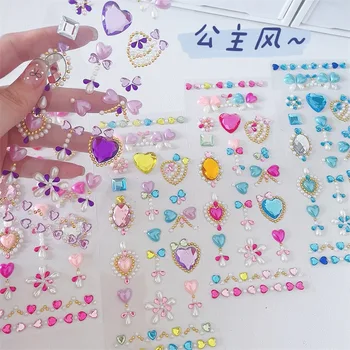 フェアリースティックステッカー5枚パック、キッズガールハートプリンセススタイルデコレーションフェイスステッカー、ステージメイクアップステッカー、トゥインクルクリスタルSti