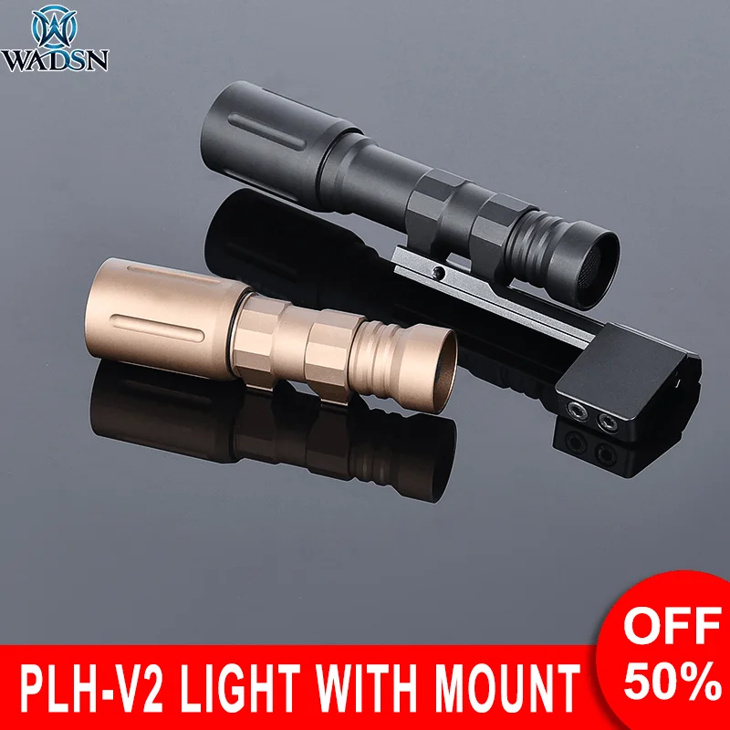 Wadsn Airsoft PLHv2 18650 Flashlight 18350 Tactical ScoutLight With Offset Adaptiver Mount Flashlight Metal Base Fit 20mm Rail