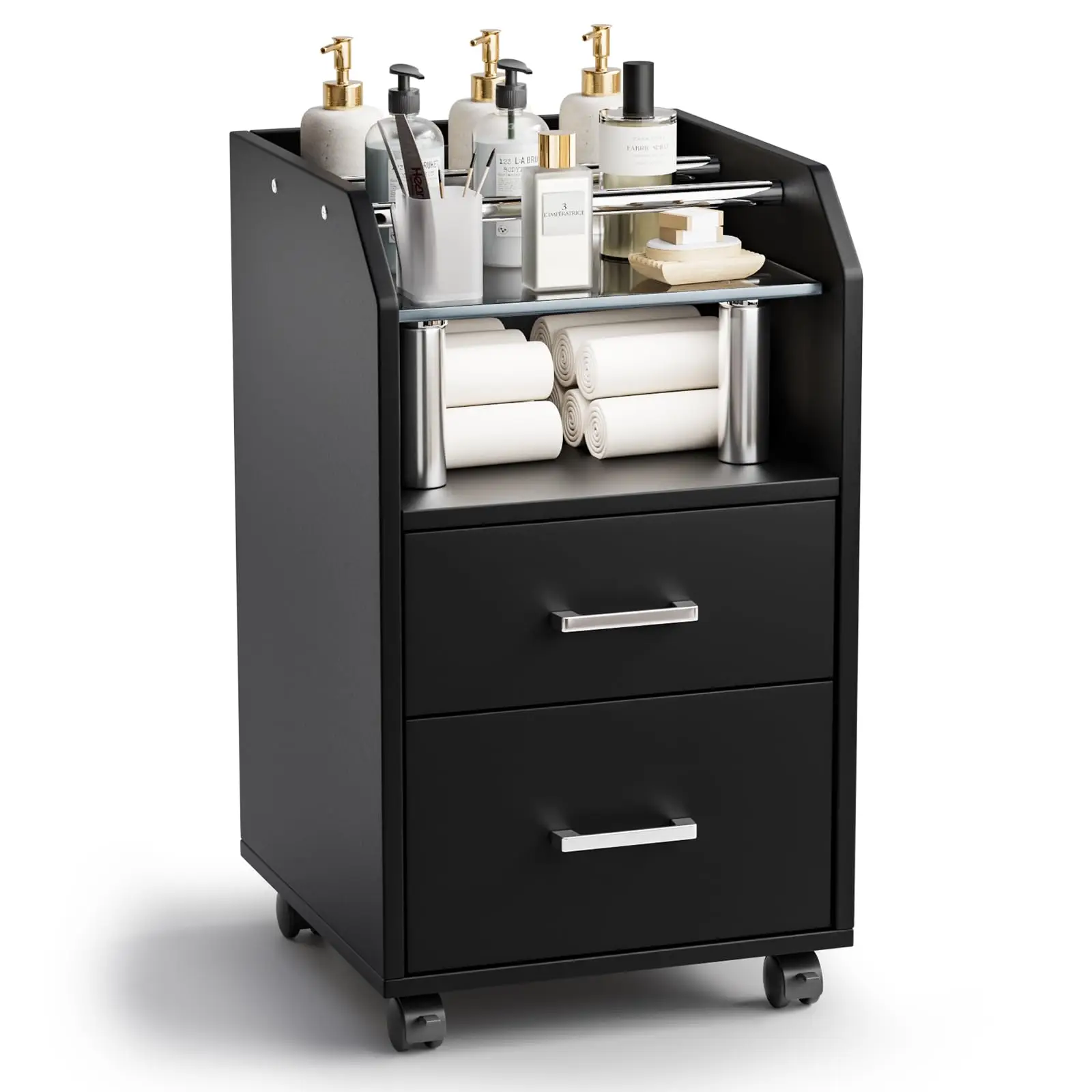 Pedicure Cart, Foot Bath Trolley with Storage Drawer & Bottle Racks, Portable Salon Station for Esthetician Manicure &