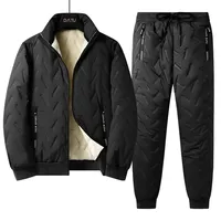 Autumn Winter Lamb Woolen Tracksuit Men Thick Warm Fleece Lined 2 Piece Sets Jacket + Pants Sportswear Plus Size 7XL Sweat Suits