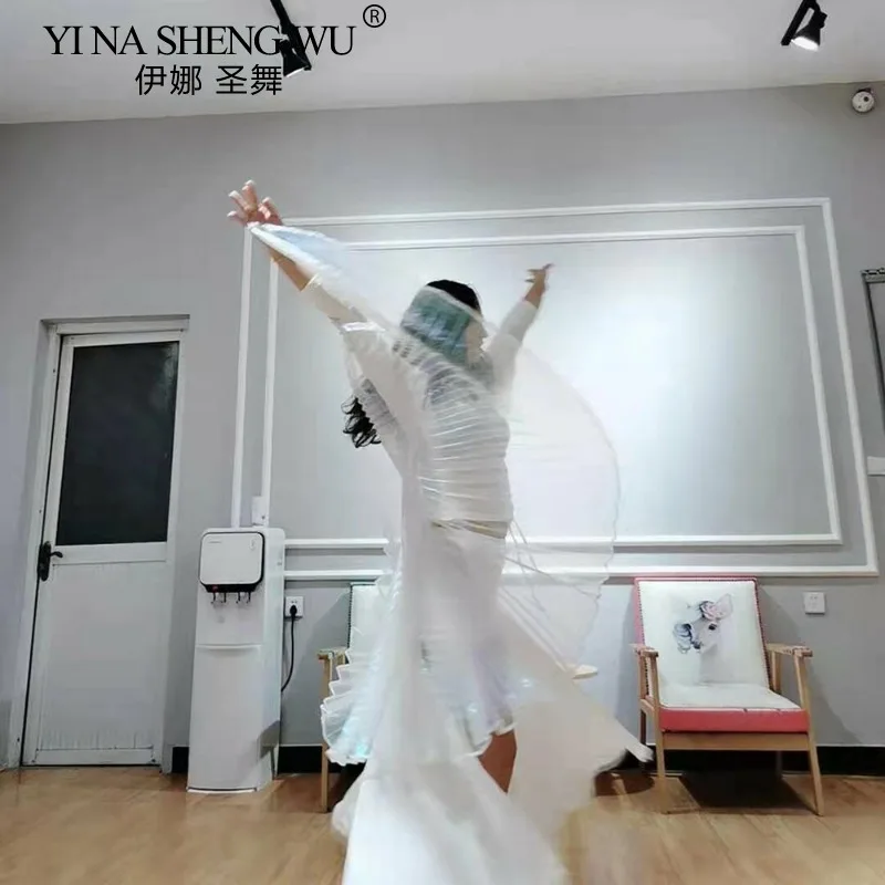 Skrzydła do Tańca Brzucha Symphony Yarn Płaszcz Ręcznie Robione Rekwizyty Skrzydła dla Dorosłych Występ Taneczny Białe Transparentne Kolorowe Skrzydła do Zawieszenia na Szyję