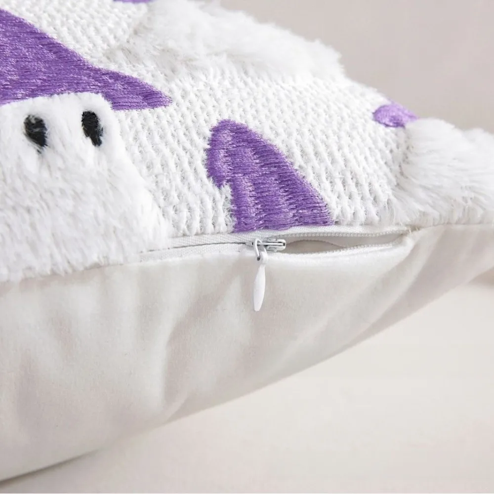 Halloween Style Throw Pillow Cover Spirit with Hat 45x45cm Cushion Cover Embroidered White Party Decor Pillowcase Holiday Decor