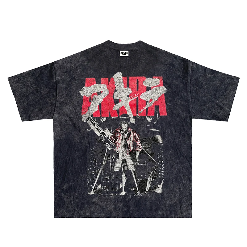 

AKIRA Vintage Akira Loose Vintage Printed Short Sleeve Anime Cartoon Washed T-Shirt Old y2k Men Oversized Short sleeve shirts