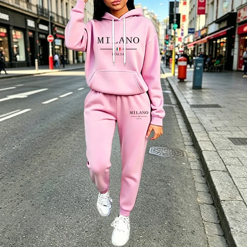 Autumn Winter Women's Sets 2pcs Hoodies Pants Suit Sports Outfits 2026 MILANO Letter Print Aesthetic Clothes Ladies Tracksuit