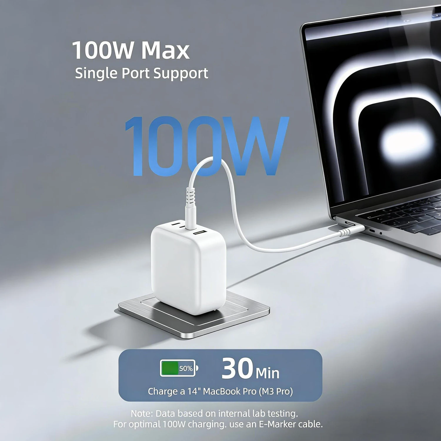 100W/65W GaN Fast Charging Station, USBC PD Wall Adapter for MacBook, iPhone, iPad, Laptop & Smartphone, Multi-Device Compatible