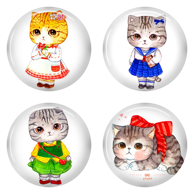

8-40mm Photo Glass Cabochon Pattern Round Glass Cabochons Colorful Beautiful Cameo Cat ZD05