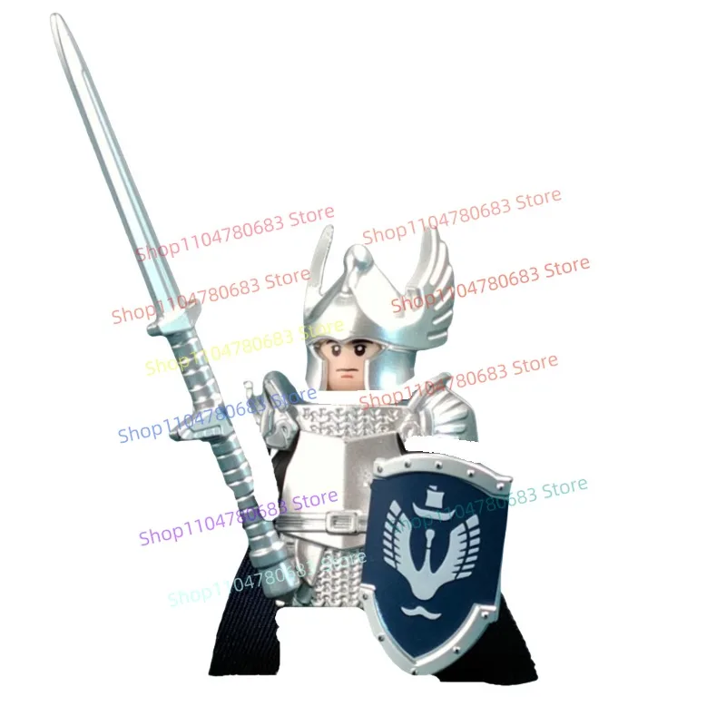MOC اللبنات فارس الجندي شخصية صغيرة مع السيف والدرع الملحقات نموذج تحصيل عرض لعبة هدية