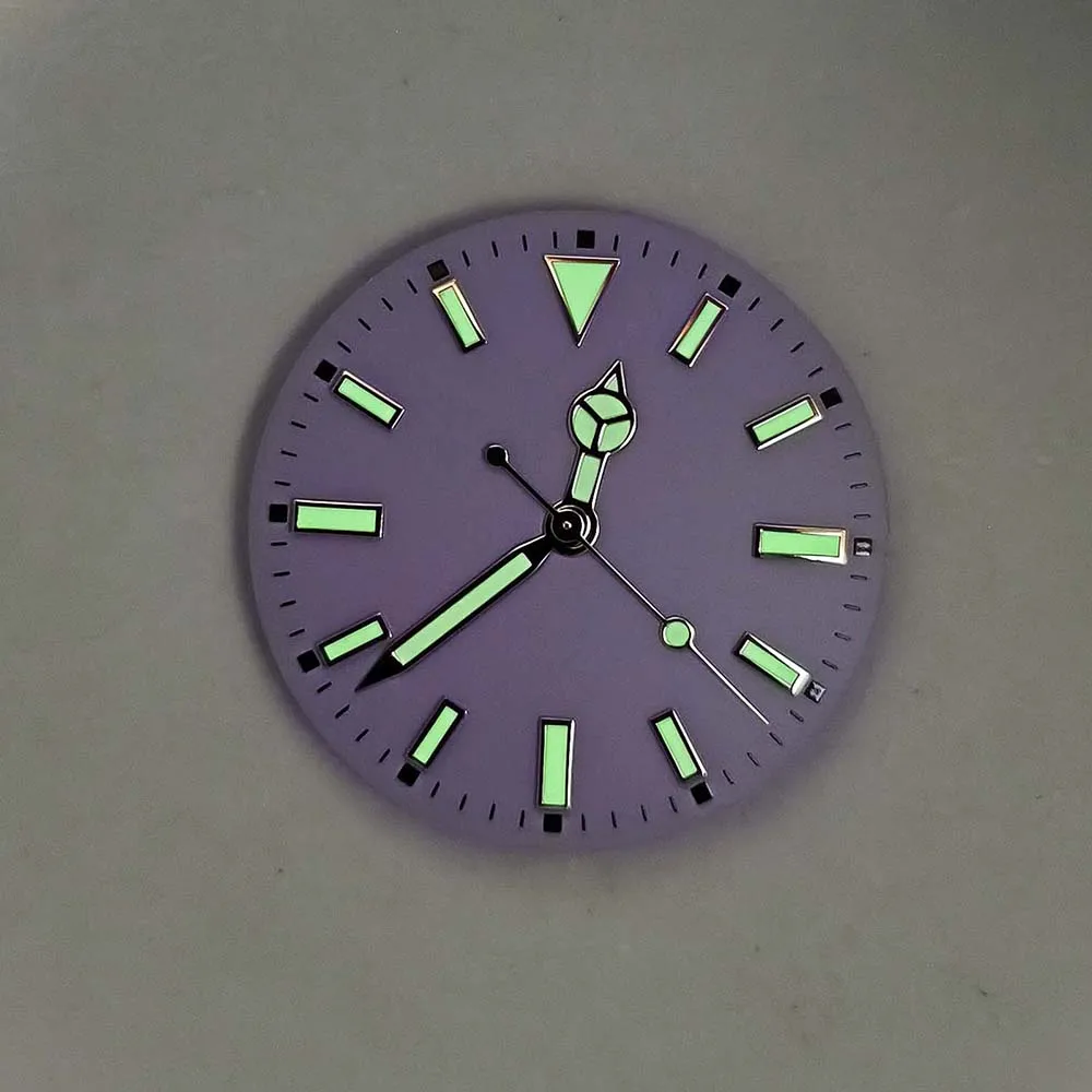 قرص الساعة 28.5 ملم، قرص أخضر مضيء NH35 عقارب، لحركة NH35 NH36 7S 8215 بدون تقويم وجه الساعة + ملحقات المؤشر
