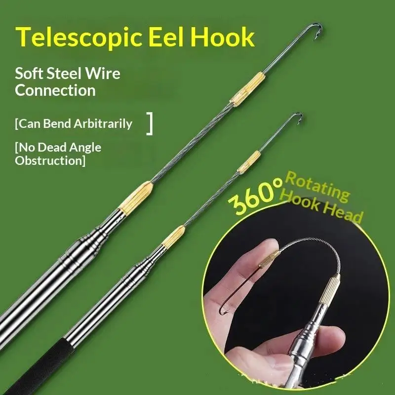 Telescopic Eel Fishing Hook 360 Degree Rotation Barbed Thread Long Pole Hook for Saltwater Freshwater Outdoor Fishing