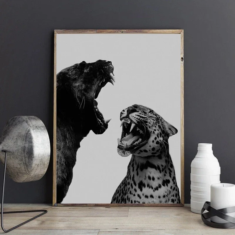 1pc frameless Canvas Painting Luxury Black & White Tiger Panther Leopard and Jaguar Roar Poster Canvas Painting Print Wall Art P