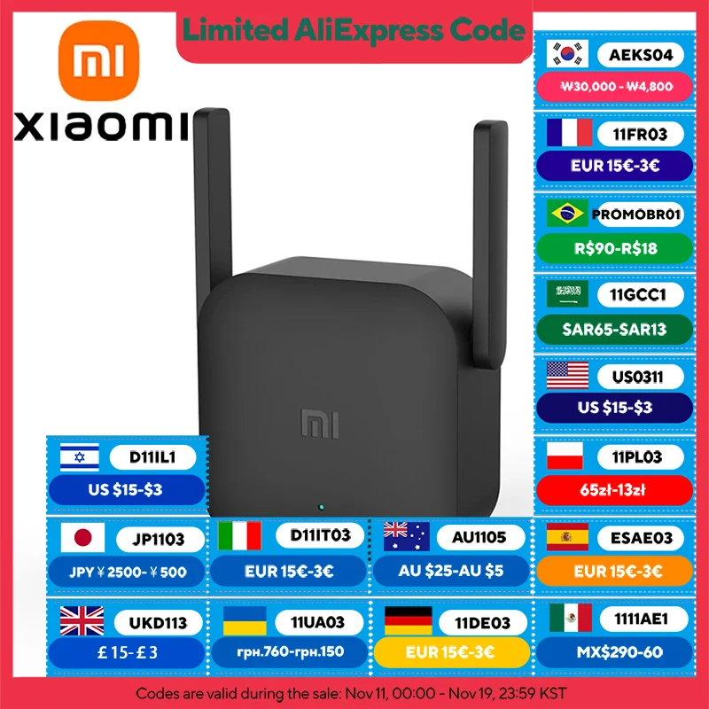 XIAOMI New WiFi Amplifier Pro，300M 2.4G Network Expander Repeater Power Extender Roteador，2 Antenna，For Mi Router Wi-Fi