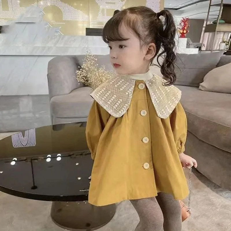 

Spring Autumn New Fashion Polo Collar Long Sleeve Button Children's Clothing Casual Versatile Popularity Casual Girls Dresses