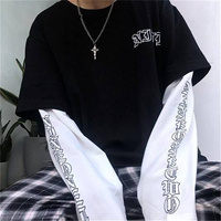 Fashion Striped Patchwork T-Shirt Women Autumn Tops Girl Solid Long Sleeve T Shirt Fashion Japanese Gothic Letter Print T Shirt
