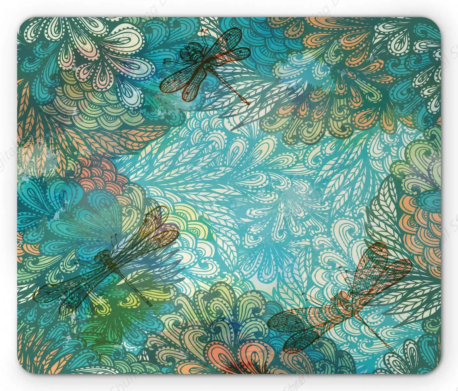 

Dragonfly Computer Office Decoration Mouse Pad Various Color Tone Mixed Fantasy Flower Print Durable Anti Slip Rubber Mouse Pad