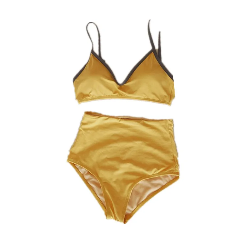 ins style split swimsuit female Korean version of simple retro high waist hot spring swimsuit bikini