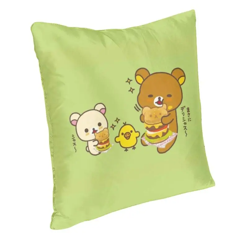 Rilakkuma And Friends Eatin Burger Square Pillowcover Home Decor Cushions Throw Pillow for Car Double-sided Printing