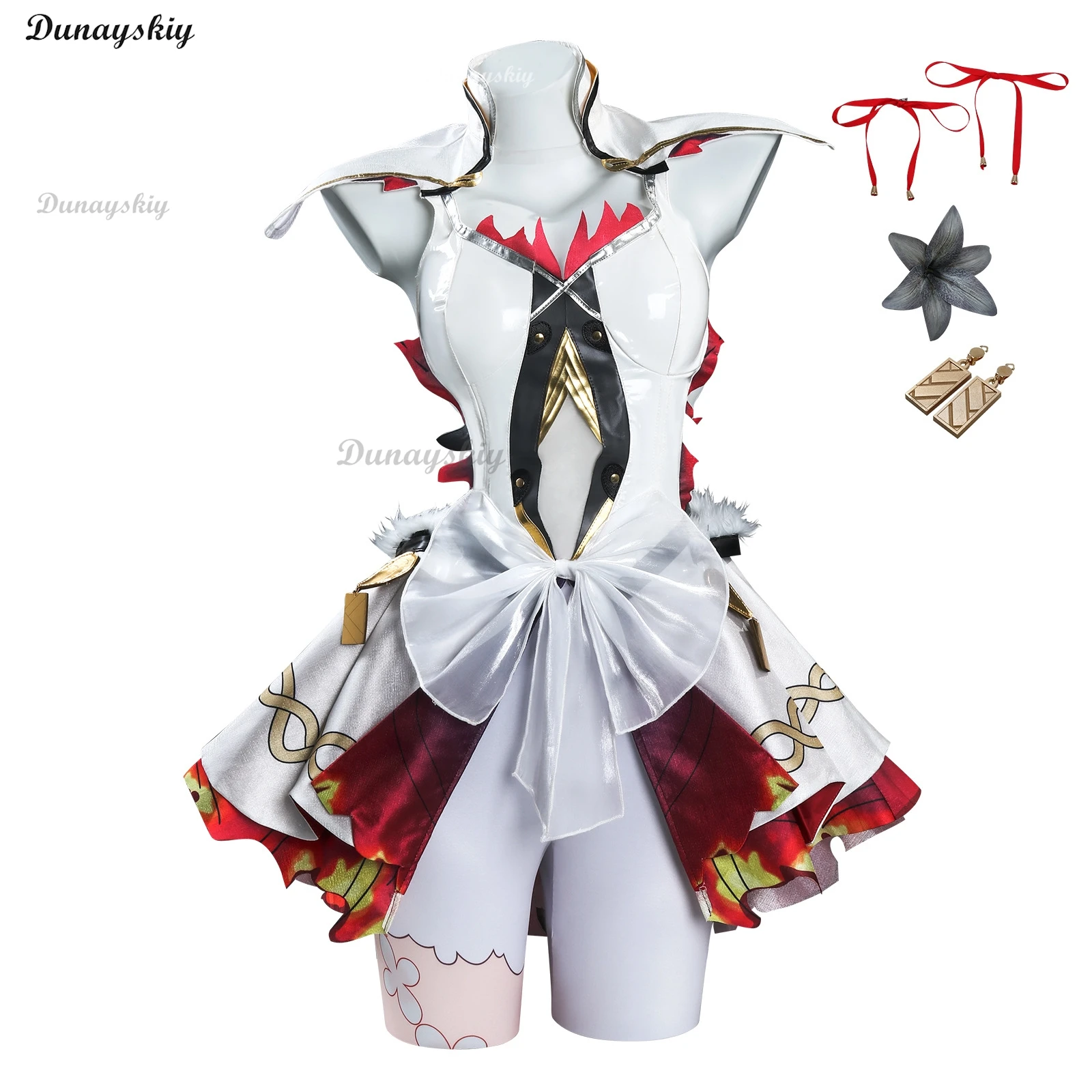 Wuthering Waves Camellya Costume Cosplay Parrucca Orecchini Abito Nero Shores Chun Vestito Bianco Doppio Coda di Cavallo Capelli Gioco Accessori