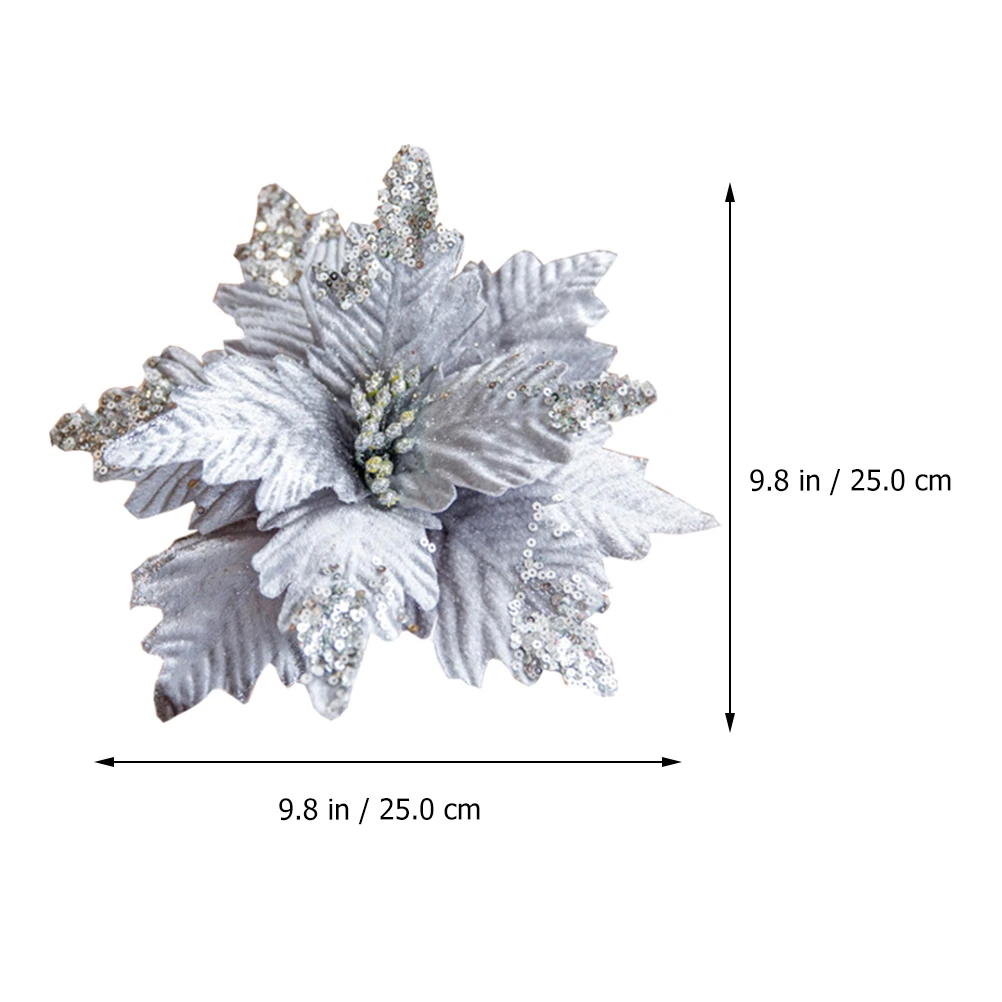 

2 pcs Christmas Tree Simulation Flower Xmas Wreath Ornament Glitter Artificial Cloth Flowers Decorations For Party Wedding Home