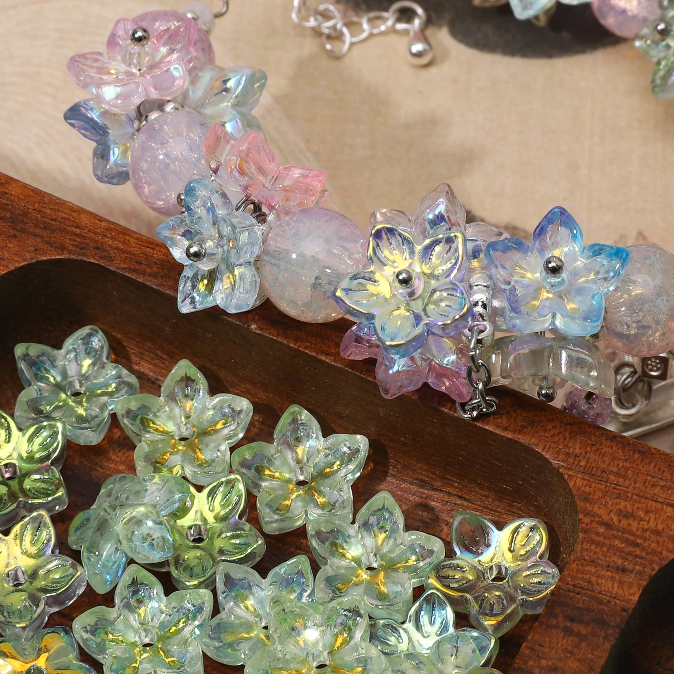 10Pcs/lot 12x12mm Glass Illusion Aurora AB Pentagonal Flower Beads Five-Petaled Flower Beads For Jewelry DIY Making Accessories