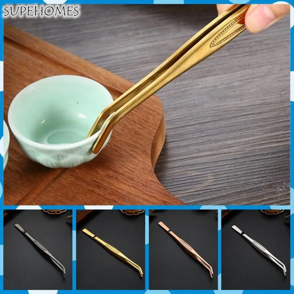 

Нескользящий Пинцет из нержавеющей стали, пинцет для чая с закругленными ручками и изогнутым кончиком, 22 см, щипцы для украшения коктейля «сделай сам»