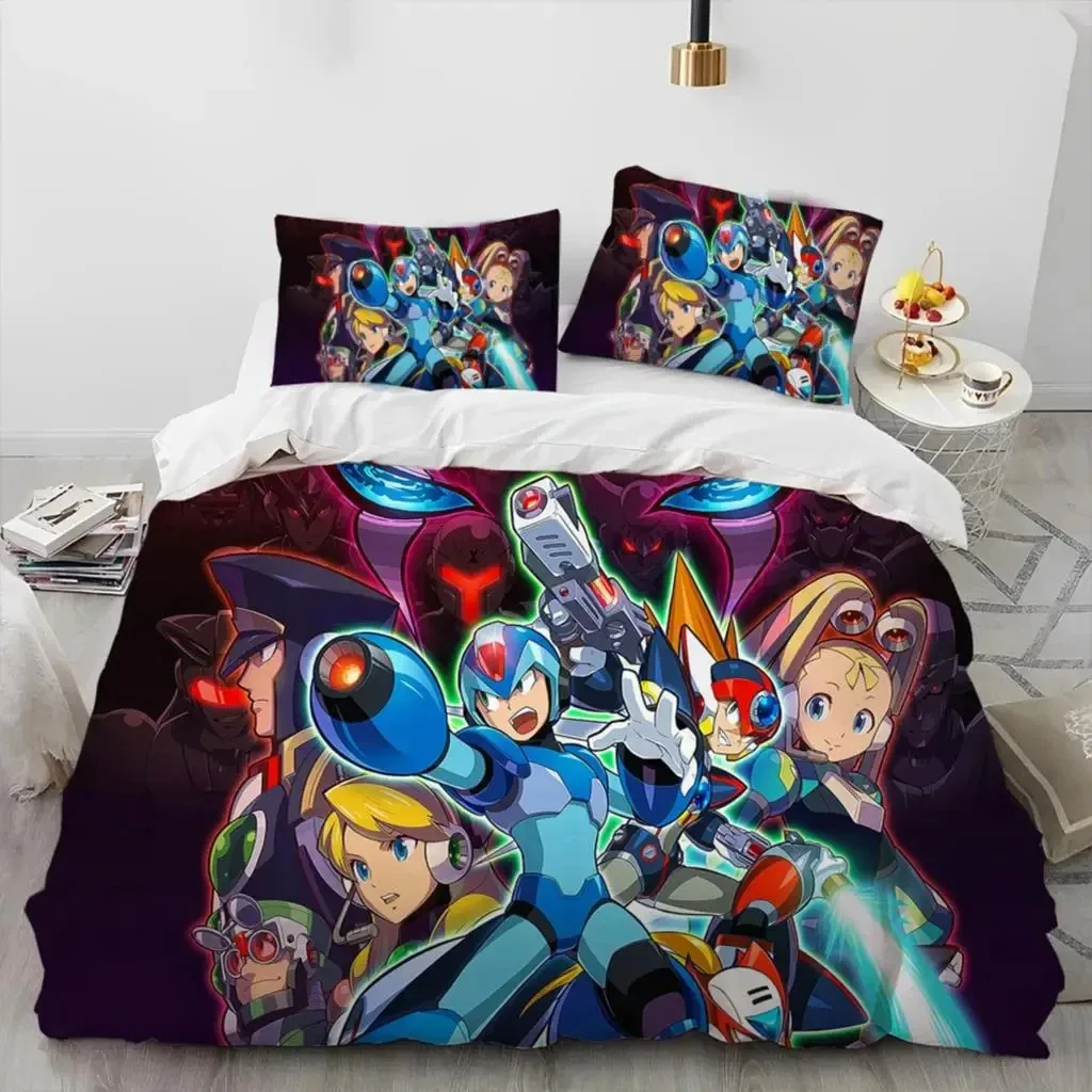 3D Print Rockman Megaman Game Cartoon Bedding Set Boys Girls Twin Queen Size Duvet Cover Pillowcase Bed Kids Adult