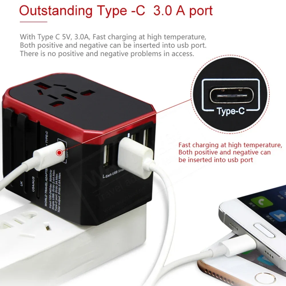 Adattatore intelligente da viaggio adattatore per spina internazionale caricatore USB tipo C da parete alimentazione ca adattatore da US a EU per iPhone iPad Android