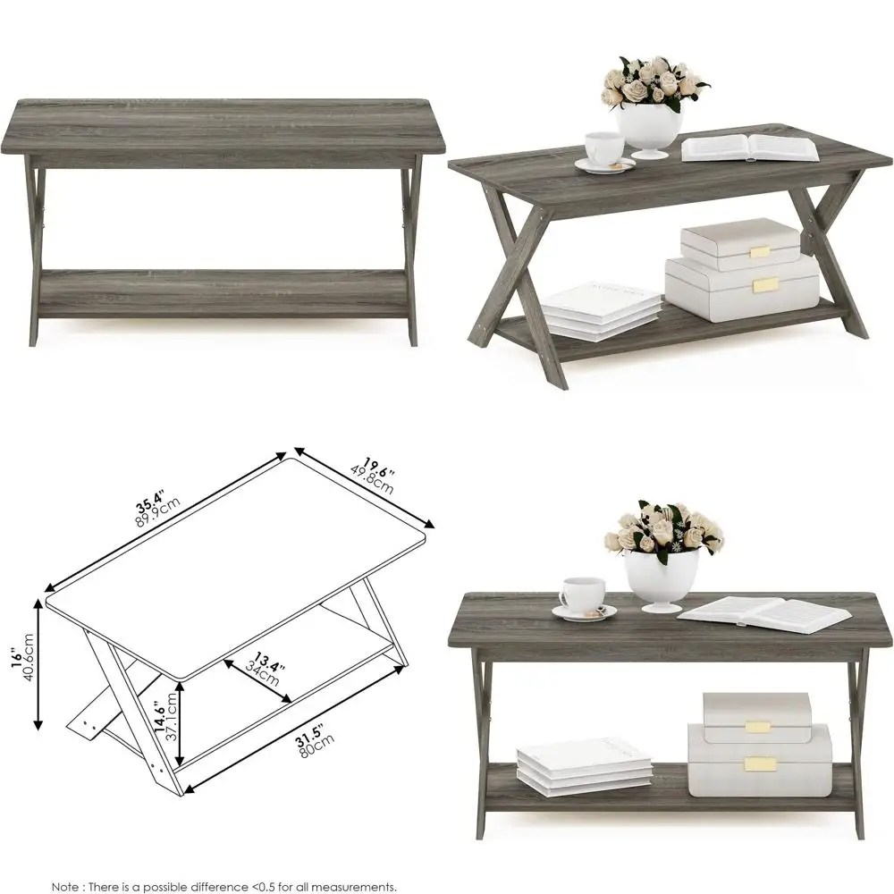 

Sleek Modern Coffee Table, 35.4 x 19.6 x 16, French Oak Grey Finish