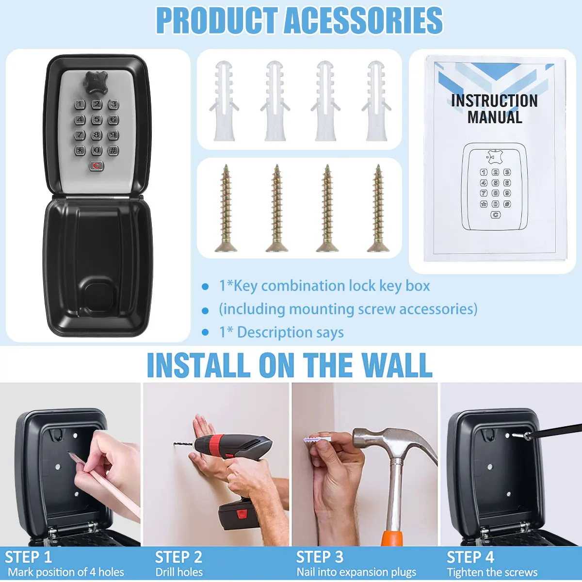 New Smart Password Combination Key Lock Box Storage Key Wall Mounted Key Safe Outdoor Key Box 4 Digit Combination