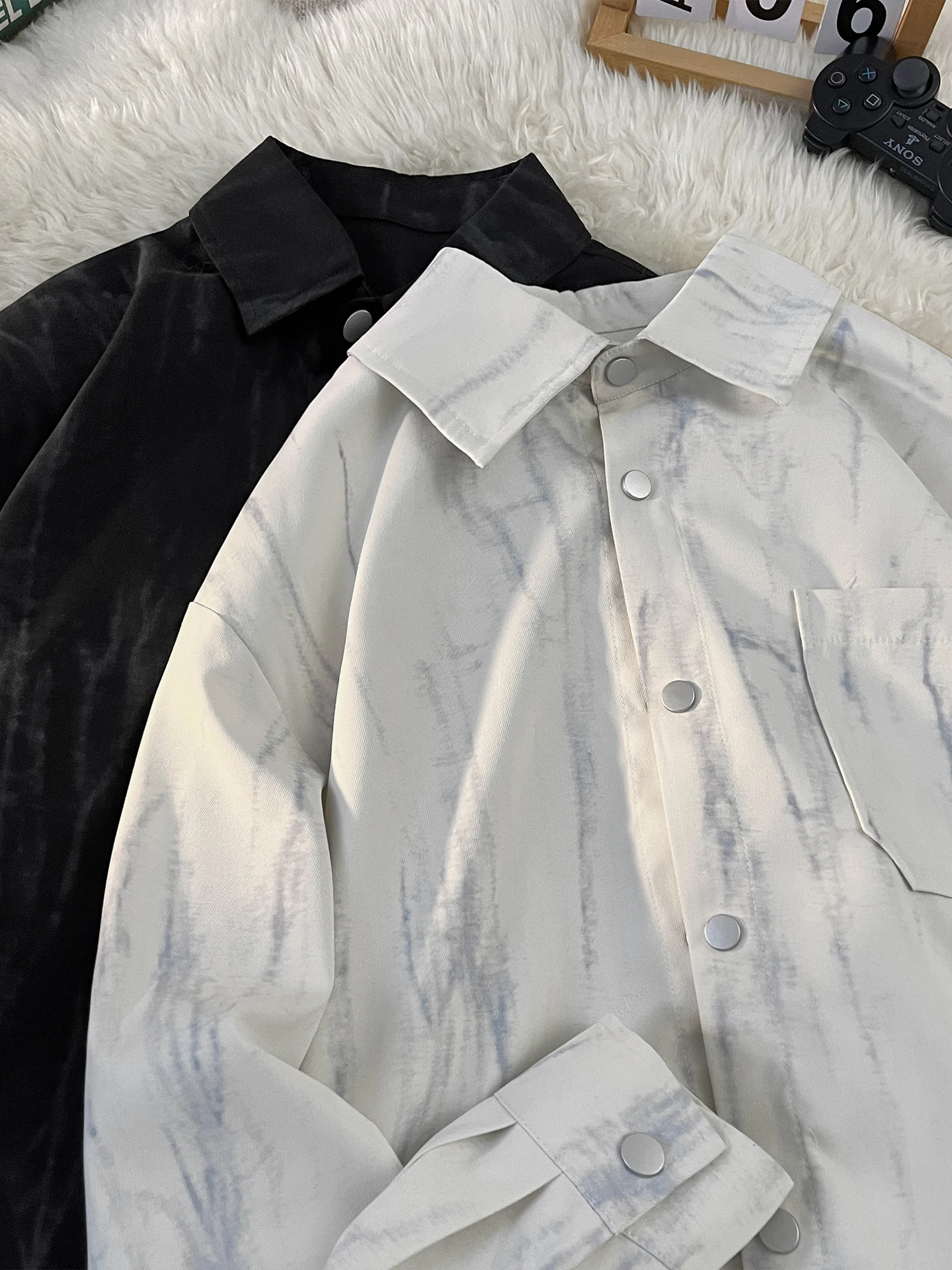 

Мужская удлиненная рубашка-жакет с эффектом тай-дай, на четырех пуговицах, свободного кроя, из полиэстера, осенняя, с эффектом высококачественного материала, с инициалами, Haome