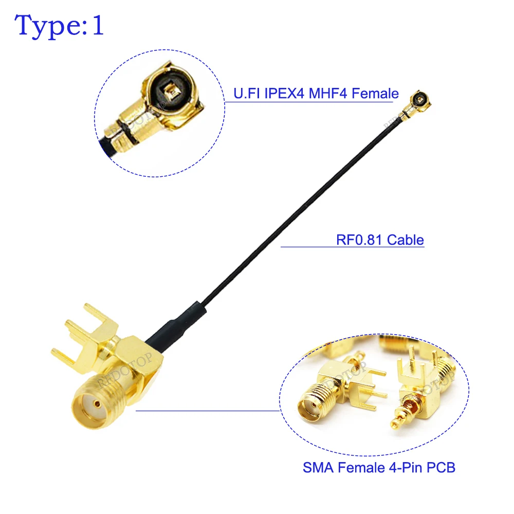 10Pcs/Lot RF1.13 Cable u.FL  1 Female to SMA Female 4Pin Right Angle PCB Pigtail WIFI Antenna Extension Cable Jumper