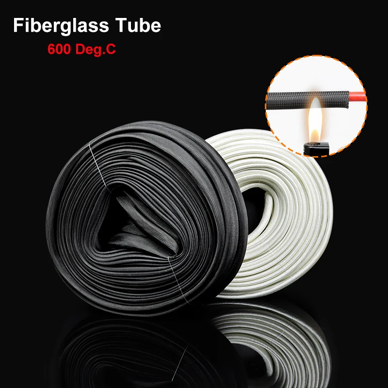 

1/2/5m Fiberglass Tube ID1mm ~ 50mm 600 Deg.C High Temperature Resistant Chemical Fiber Glass Braided Sleeve Cable Protector