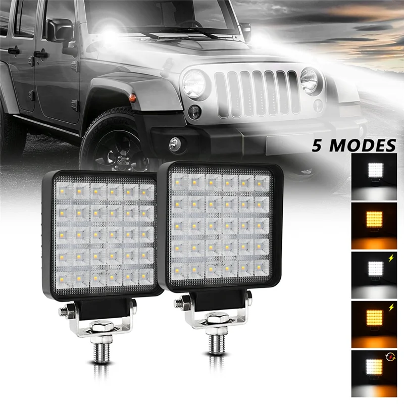 

Heavy-Duty 4 Inch Square LED Work Light, 90W Flood Lamp Pair For Offroad Trucks, Tractors, Boats, And Utvs