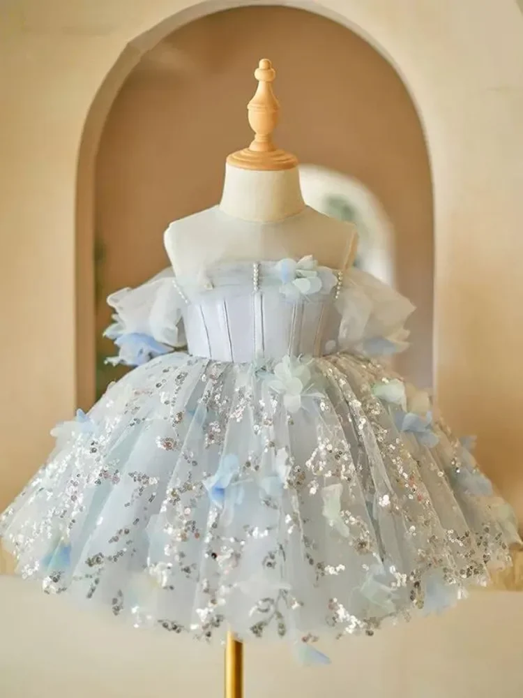 Birthday Baptism Party Girls Pink Dress A4134 Vestidos New Children's Host Piano Performance Catwalk Ball Gown Wedding
