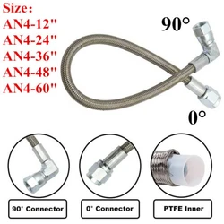 ステンレス鋼編組ターボオイルフィードライン,90度xストレートカット,ユニバーサル,an4,12インチ,24インチ,36インチ,48インチ,60