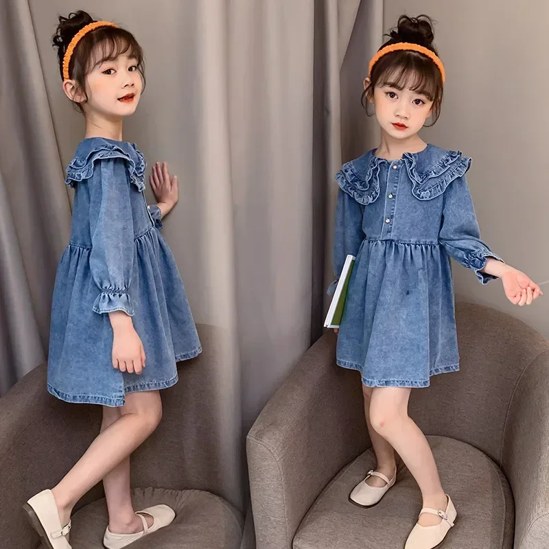 Fashion Jean Shirt Dress for Girls 5 to 12 years Autumn Kids Girls Jeans Dress Teen Girl Denim Clothes Casual Child Girl Dress