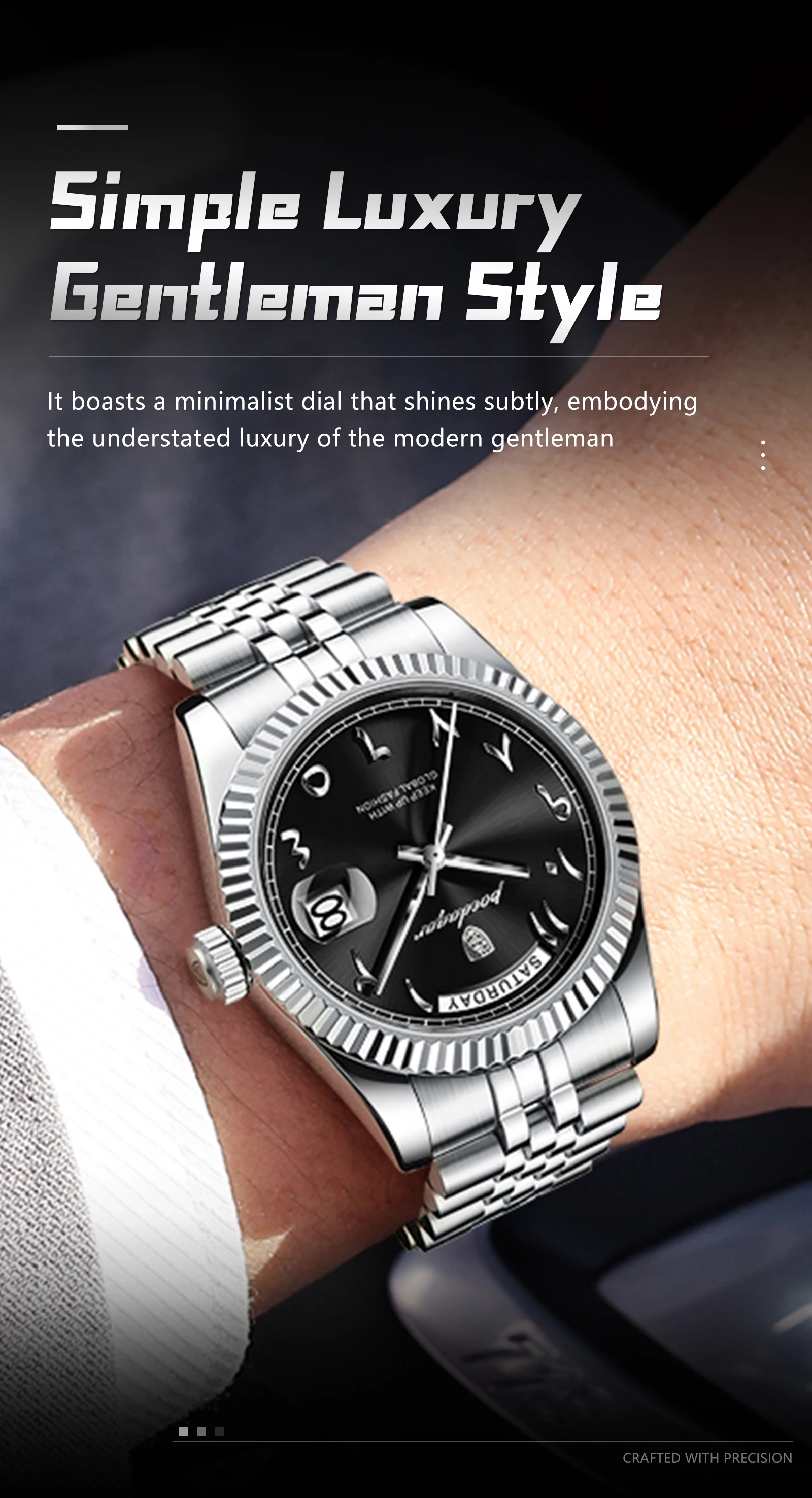 POEDAGAR Modische Casual Herrenuhr Wasserdicht Edelstahl Herren Armbanduhr Datum Wochentag Quarz Business Herrenuhren Reloj Hombre – Detail 14