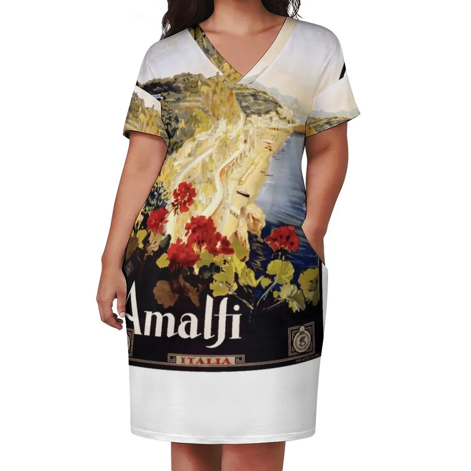 1920 Amalfi Coast Italy Travel Poster Loose Pocket Dress women's summer clothing 2025 summer dress woman 2025