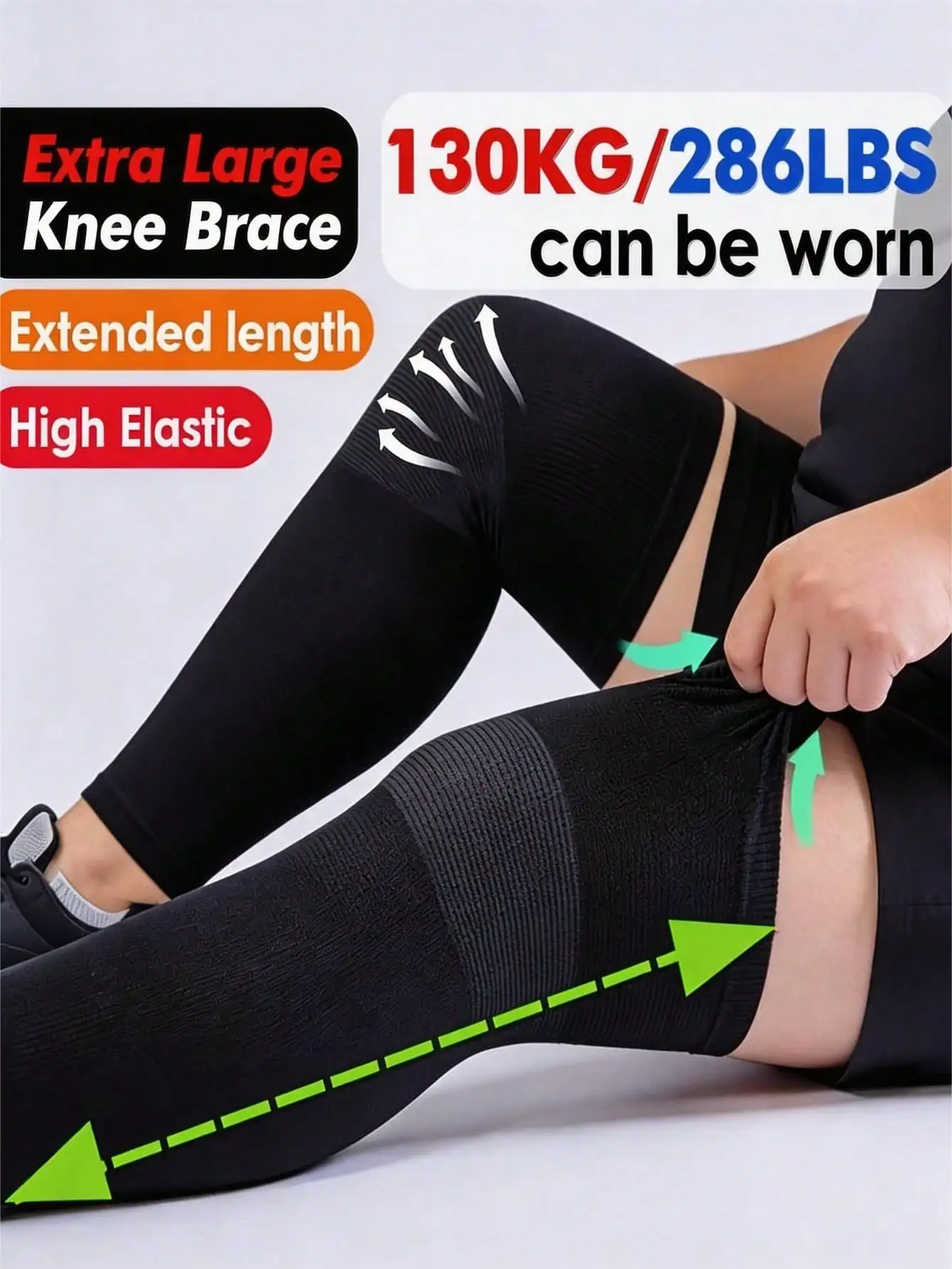 

RPPR 1pair/ 2pcs- Extra Large High Elastic Full Leg Compression Sleeves, Extended Length Knee Brace, Long Knee Support For Running, Workout, Daily Life, Knee Sleeves For Men & Women, Black/ Gray, 4XL, For Weight Up To: 286lbs/ 130kg