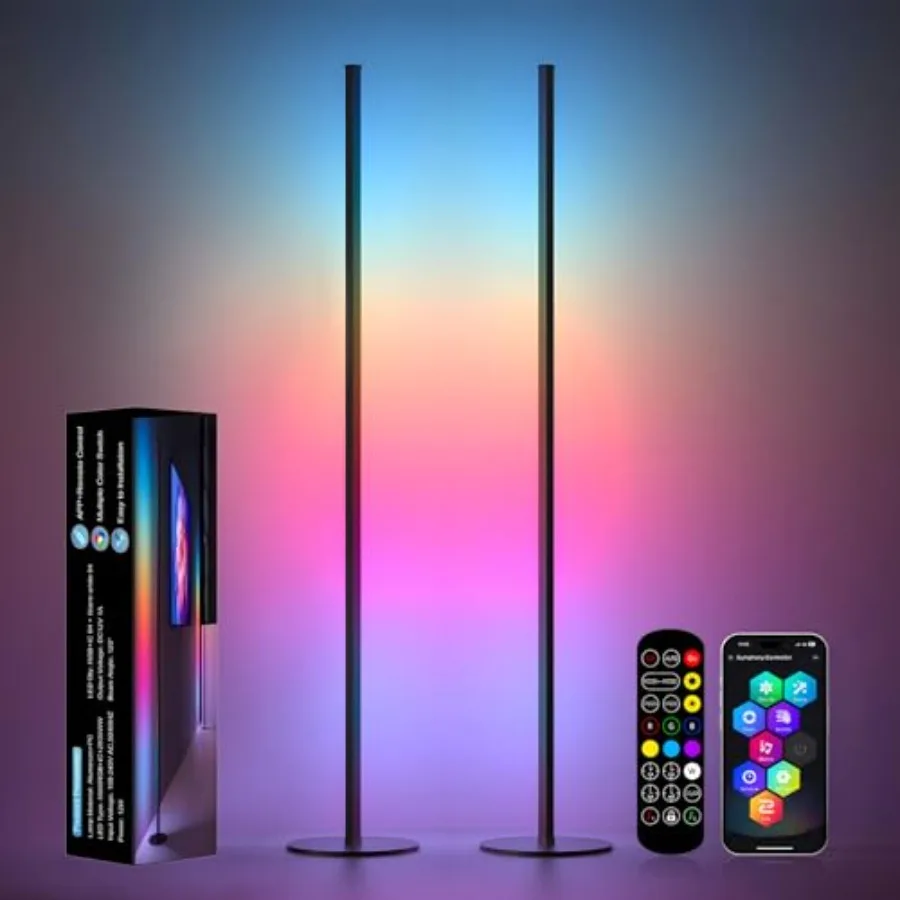 

Угловой напольный светильник (1 пара) с LED-подсветкой, управлением через приложение, 16 миллионами цветов, синхронизацией с музыкой, таймером и изменением цвета для создания атмосферы