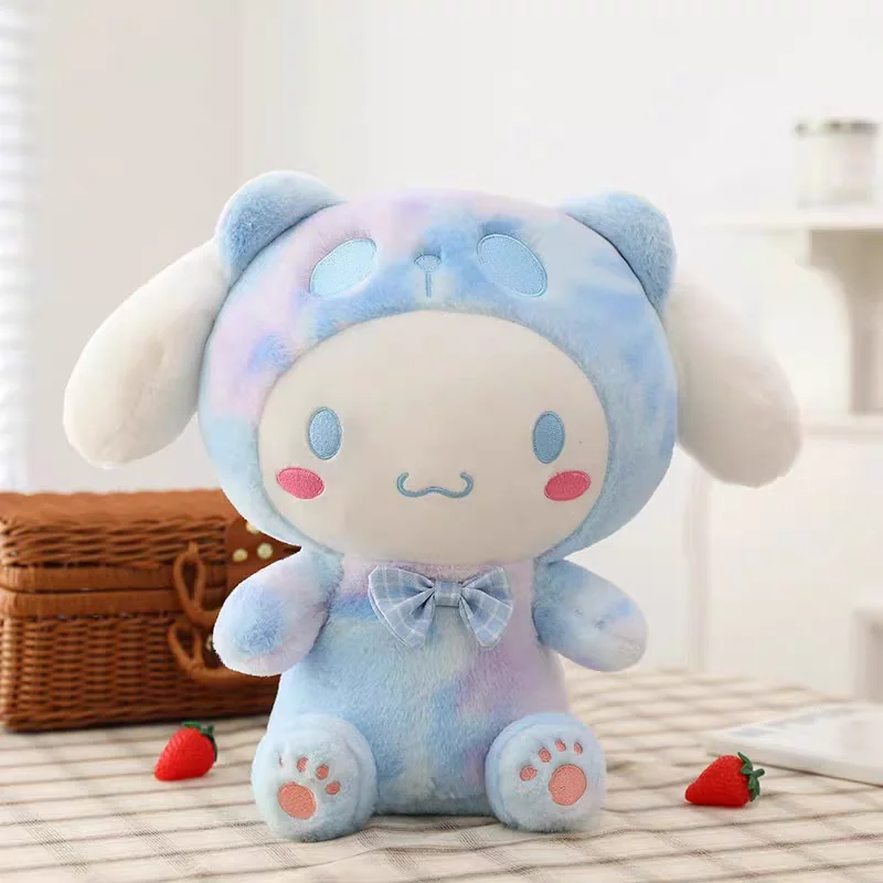 Sanrio Kawaii Tie Dye brinquedo de pelúcia para meninas, Kuromi Melody, Cinnamoroll Cross Dressing Doll, um presente fofo