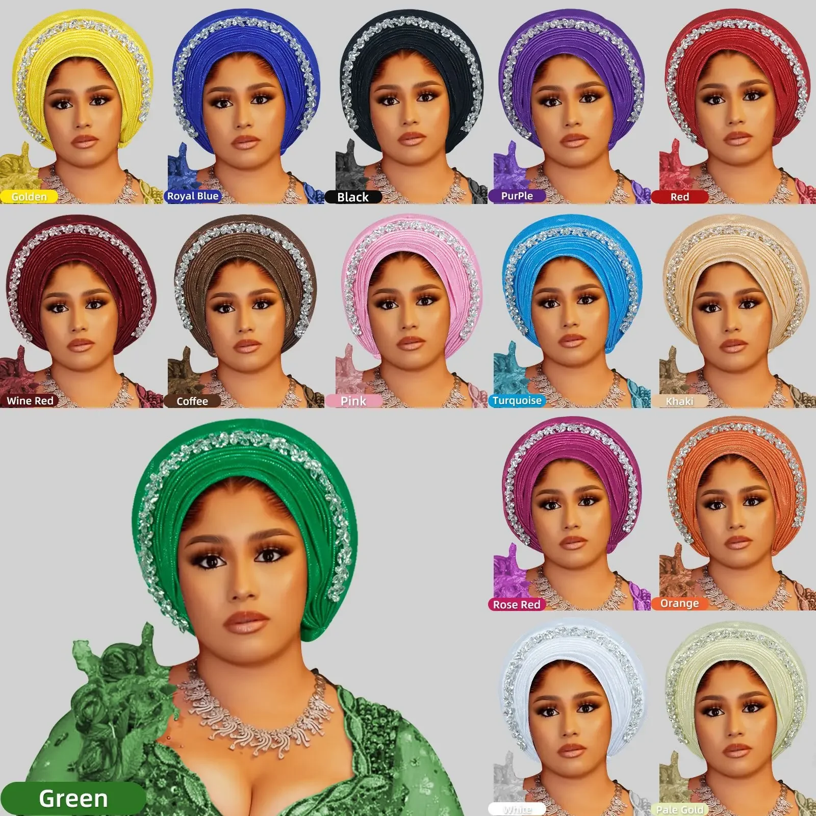 

New Diamonds Turban Cap for Women African Auto Gele Headtie Aso Oke Nigeria Wedding Party Headgear Muslim Hijab Bonnet Head Wrap