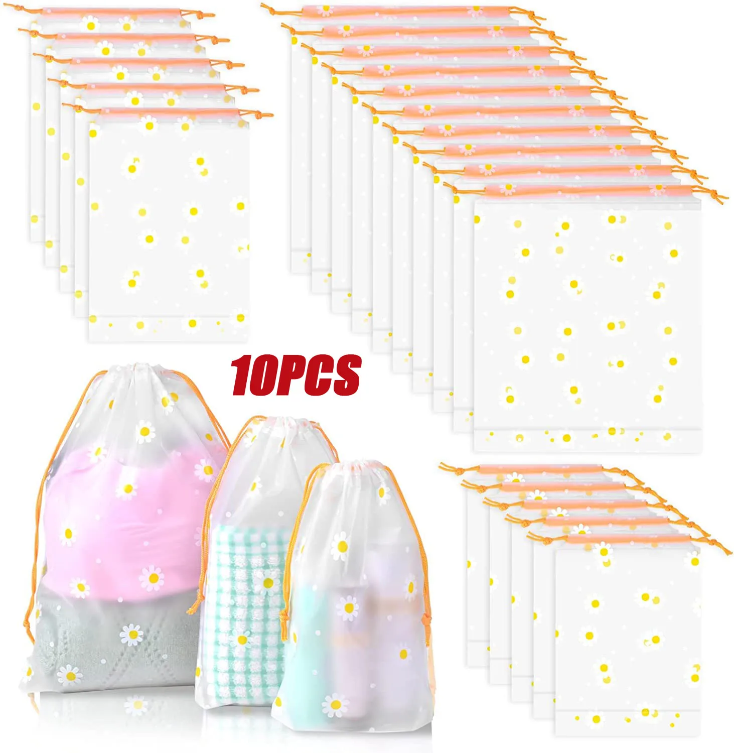 10PCS Waterproof EVA Daisy Storage Bags Drawstring Large Capacity Clothes Shoes Travel Organizer Portable Makeup Toiletry Bags