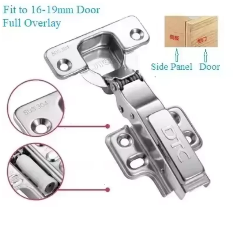 Weiyi 4pcs 304 Stainless Steel Hydraulic Soft Close Cabinet Hinge Dtc Dia.35mm Cup