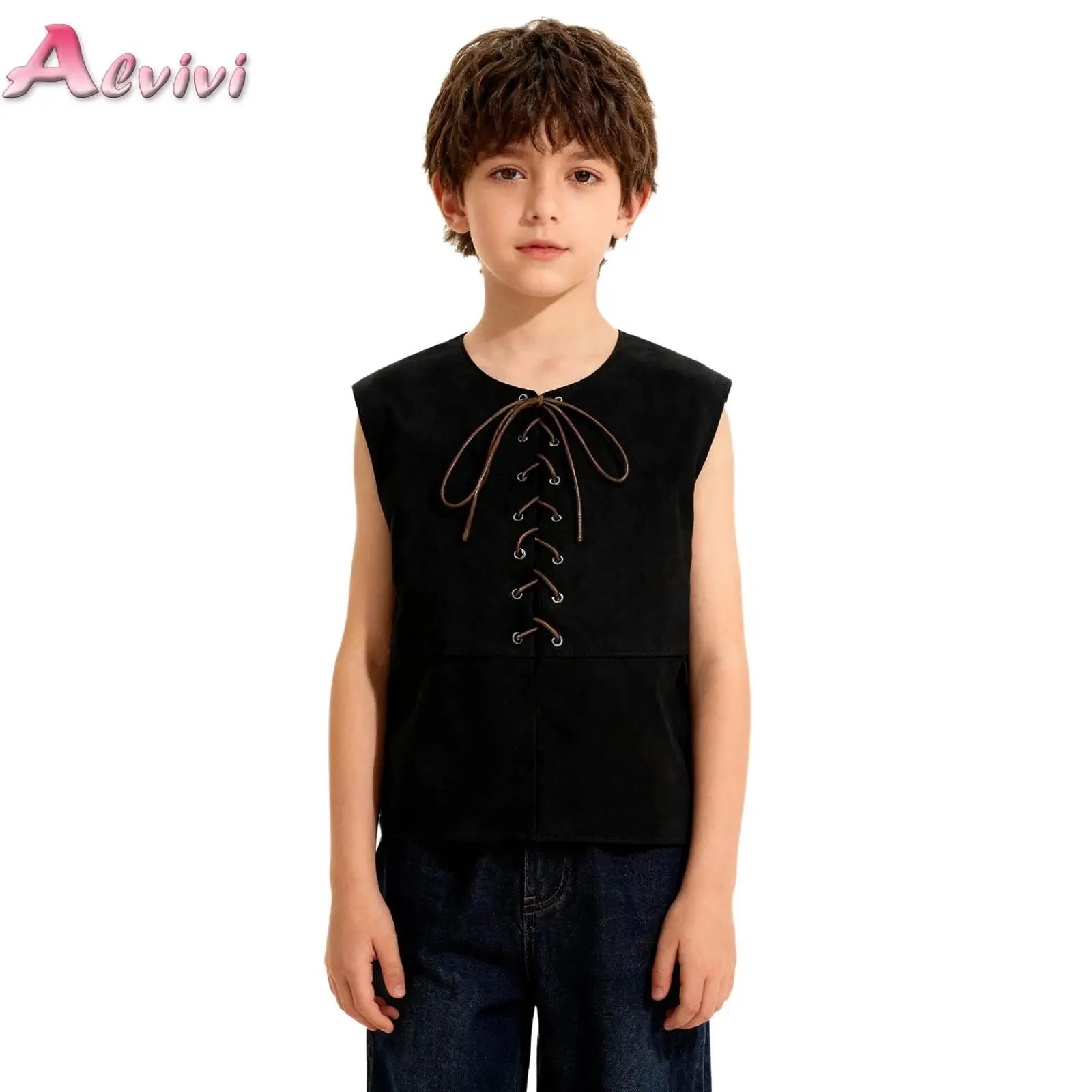 

Boys Girls Pirate Waistcoat Costumes Halloween Party Medieval Renaissance Vest Gothic Steampunk Lace Up Suede Waistcoat Tops