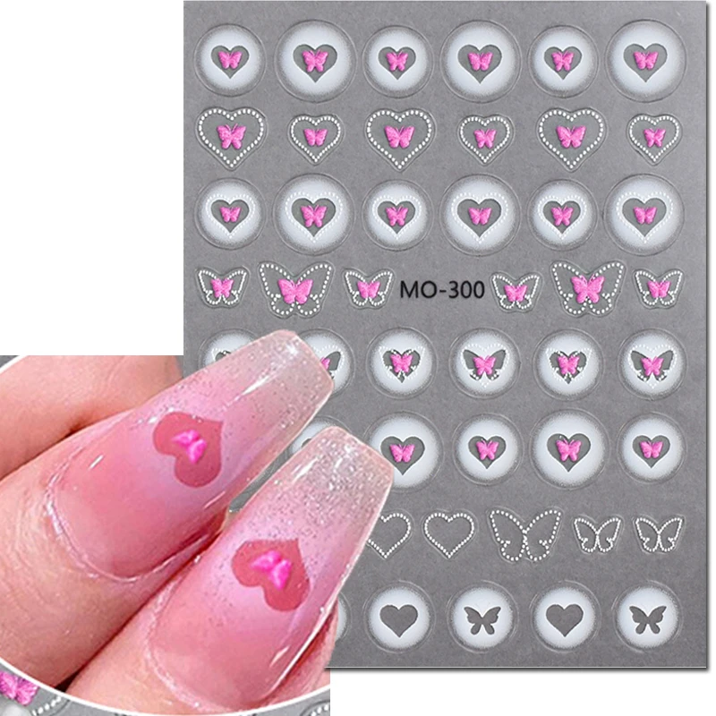 

5D Emboss Nail Art Decals Hollow Pink Bowknots Butterflys Hearts Stars Adhesive Sliders Nails Stickers Decorations For Manicure