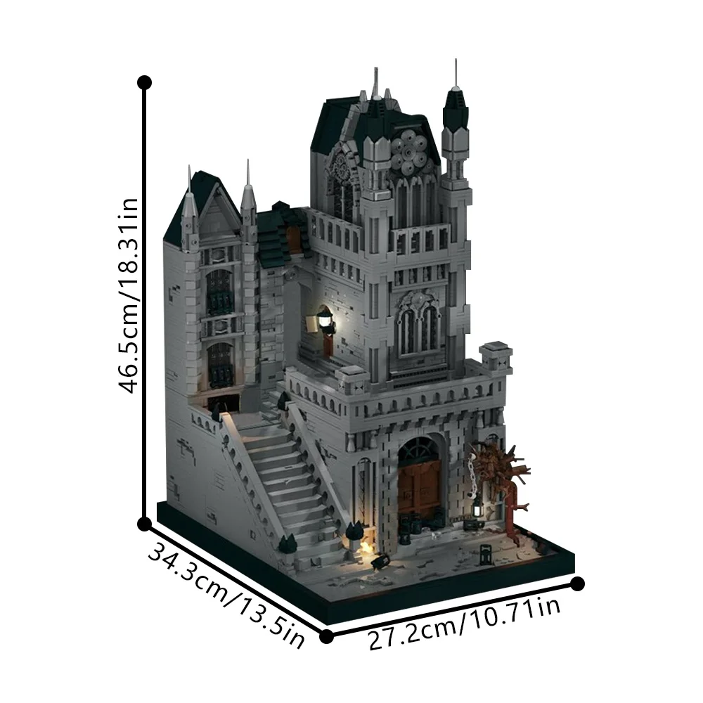 Moc as ruas de yharnam blocos de construção modelo jogo escuro castelo arquitetura tijolos diy brinquedo montado para crianças presente