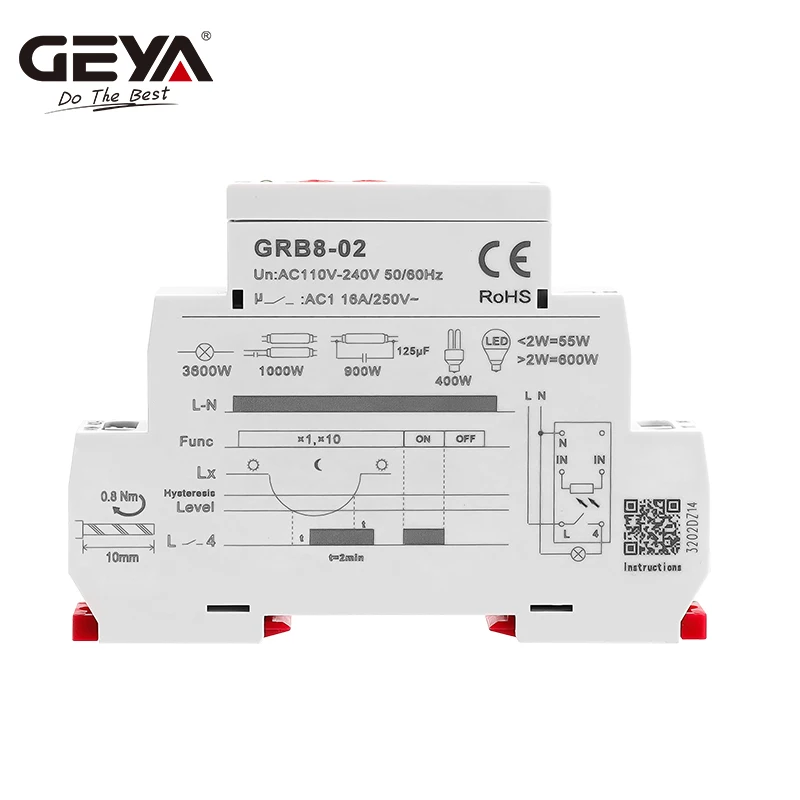 GEYA GRB8-01/02 Din rail Twilight Switch Photoelectric Timer Light Sensor Relay AC110V-240V Auto ON OFF