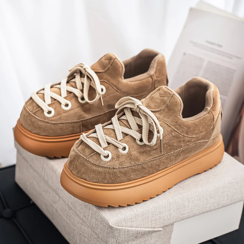 Men's New Winter Retro Low Top Lace Up Casual Sneakers Thick Sole Streetwear Skate Shoes Trendy Street Footwear