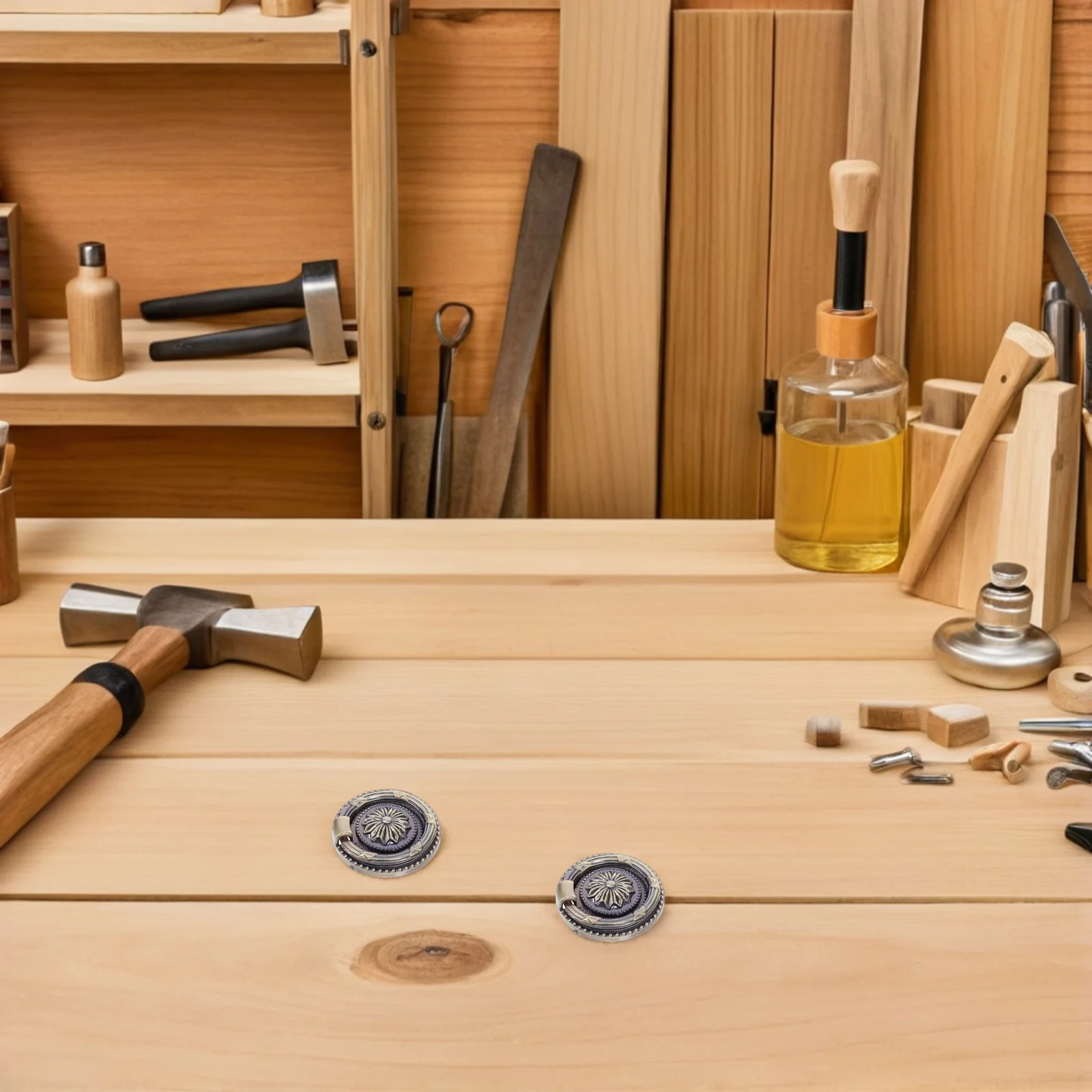 

6Pcs Round Vintage Drawer Pulls Cabinet Handles Retro Knobs Solid Alloy Pull Rings for Kitchen Bedroom Furniture