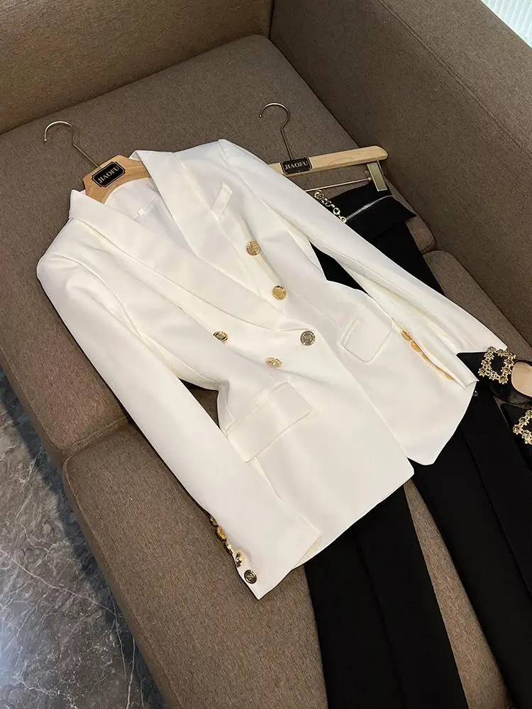 

High Quali Women's Classic Collar Jaet Winter 2025 Faion Commute Sle Slim Fit Long Sve Double Button Coat